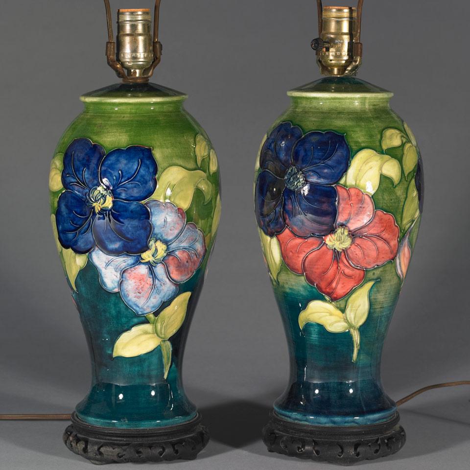 Pair of Moorcroft Clematis Table Lamps, c.1970