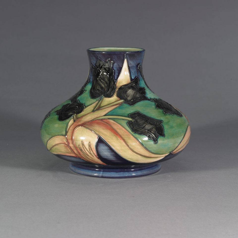 Moorcroft Black Tulip Vase, Sally Tuffin, 1991