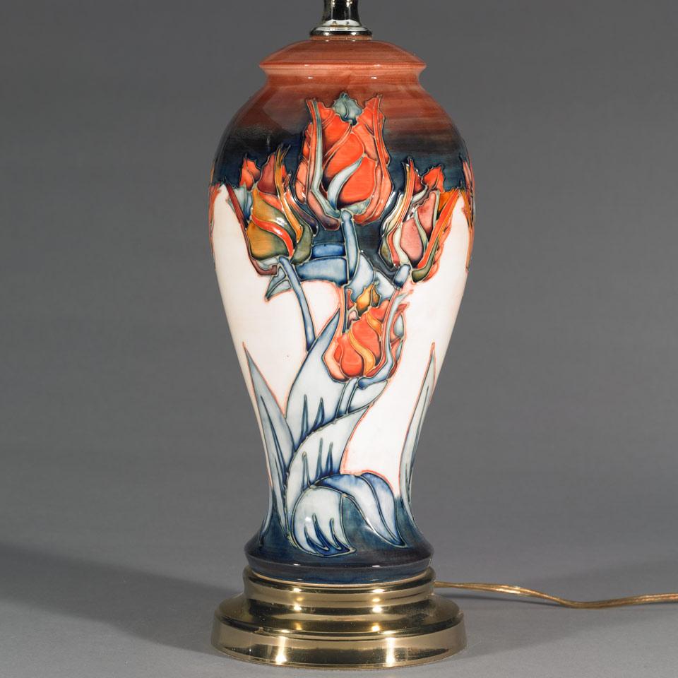 Moorcroft Red Tulip Lamp, Sally Tuffin, c.1990