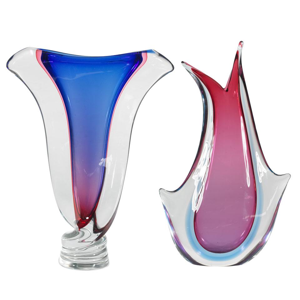 Two Murano Sommerso Glass Vases, 20th century