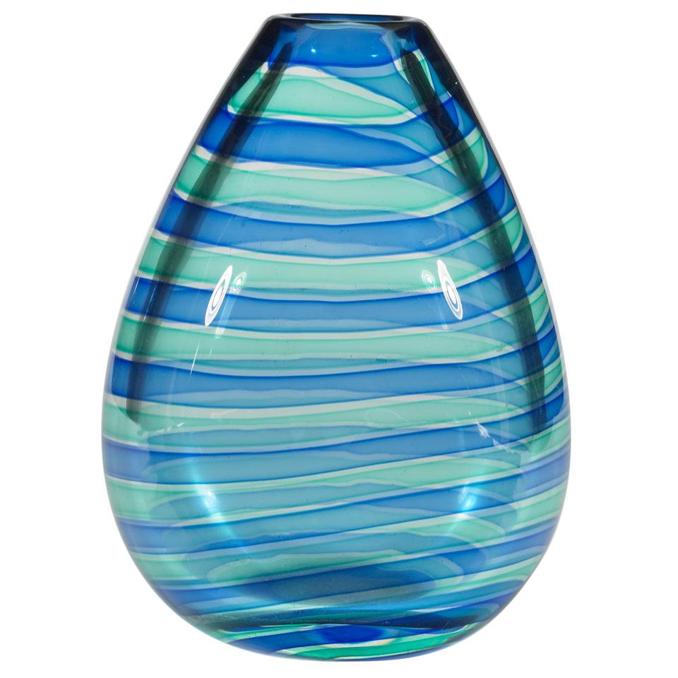 Murano Blue and Green Spirally Decorated Glass Vase, 20th century