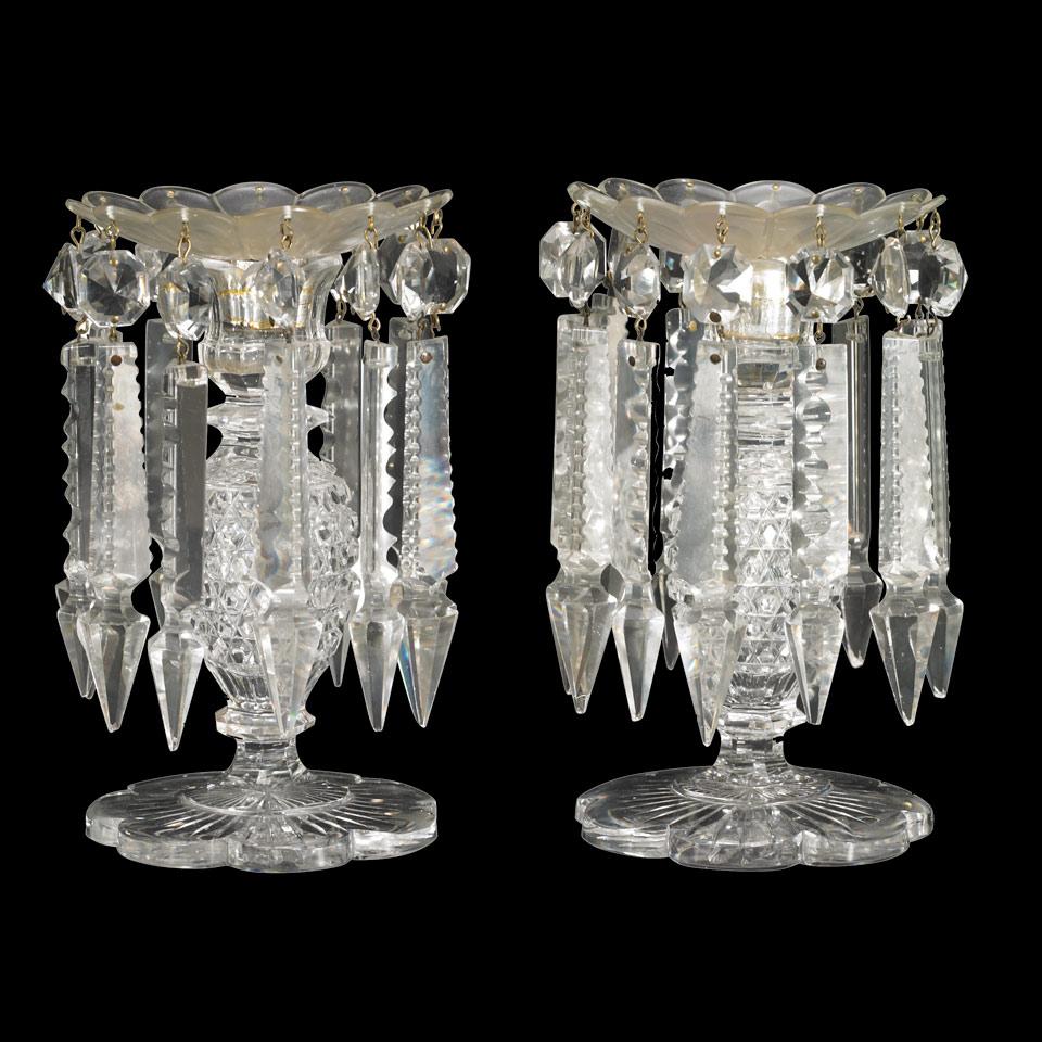 Pair of Cut Glass Lustre Candlesticks, late 19th century