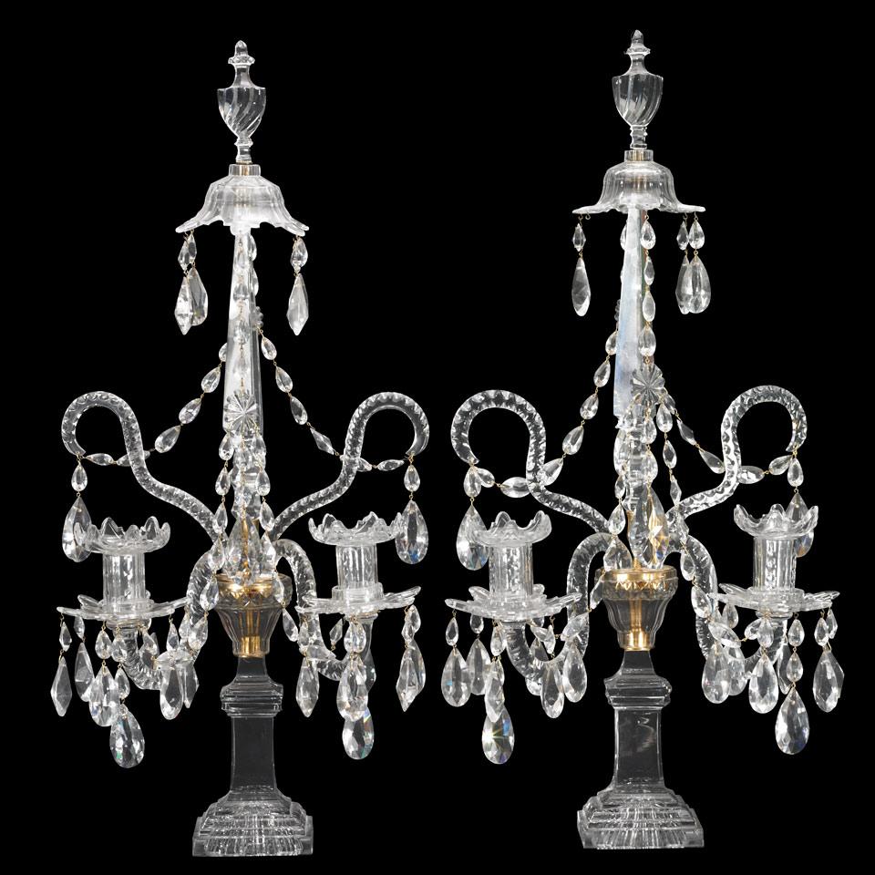 Pair of Anglo-Irish Cut Glass Two-Light Candelabra, late 18th century