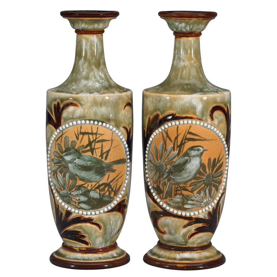 Pair of Doulton Stoneware Pâte-sur-Pâte Vases, Florence Barlow, c.1895