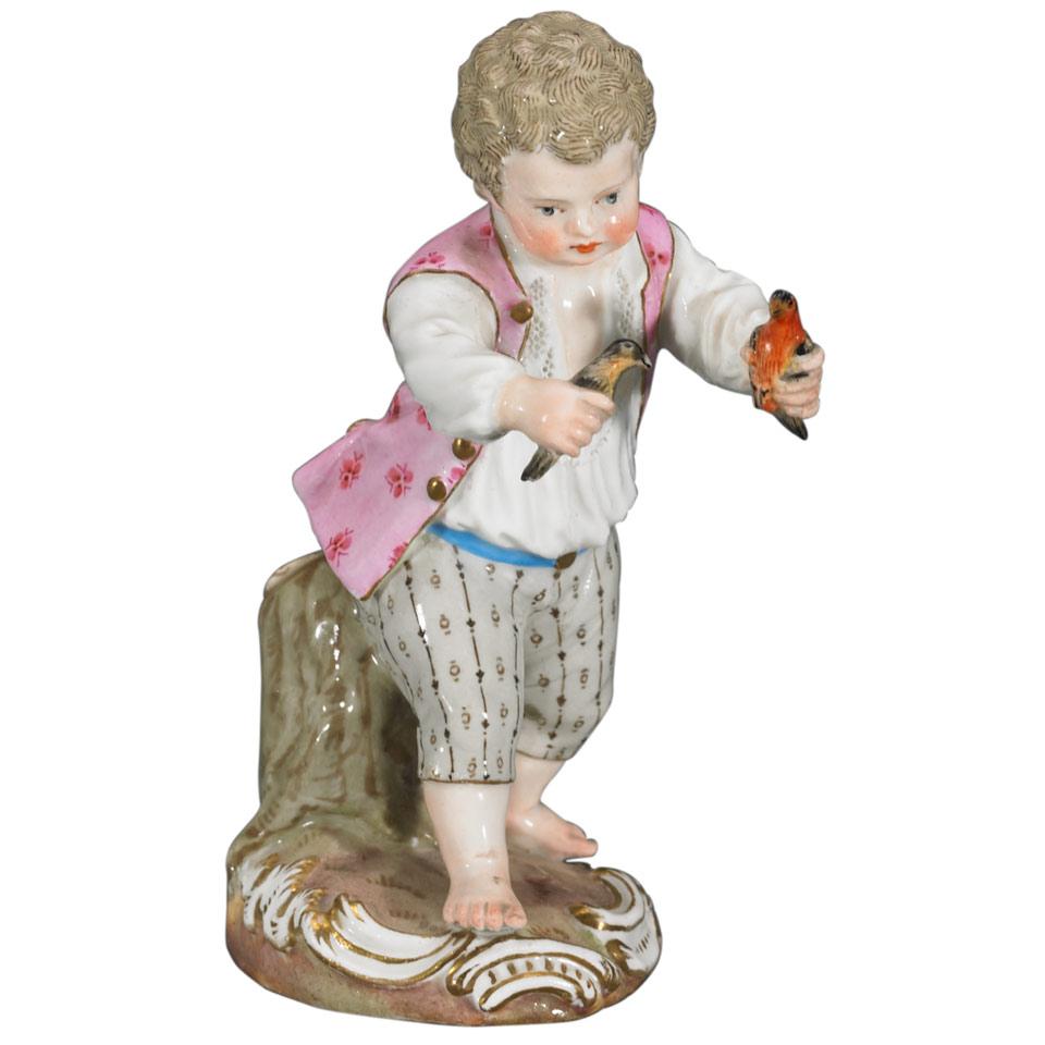 Meissen Figure of a Boy Holding Two Birds, late 19th century