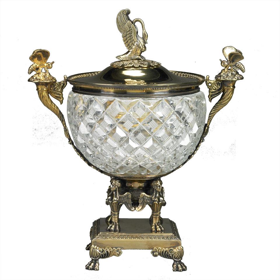 French Silver-Gilt Mounted Cut Glass Sugar Vase and Cover, L.N. Naudin, Paris, 1819-38