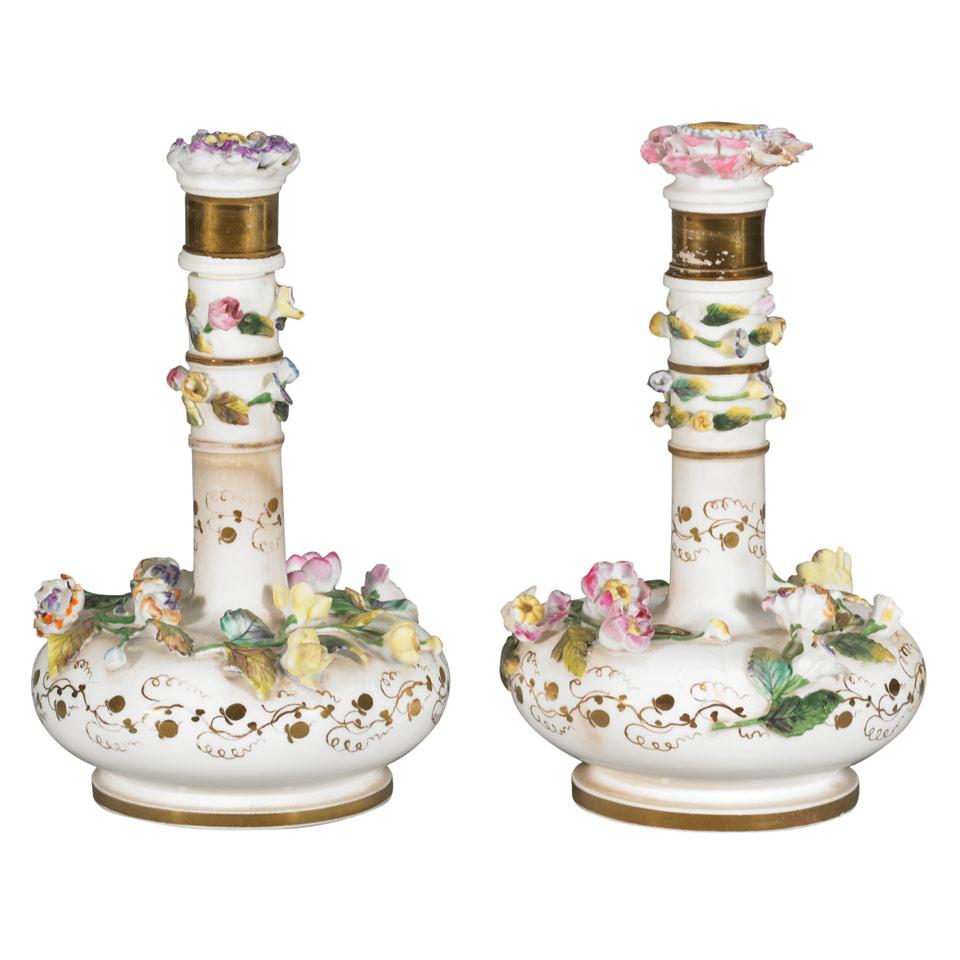 Pair of Rockingham Flower-Encrusted Scent Bottles, 1830’s