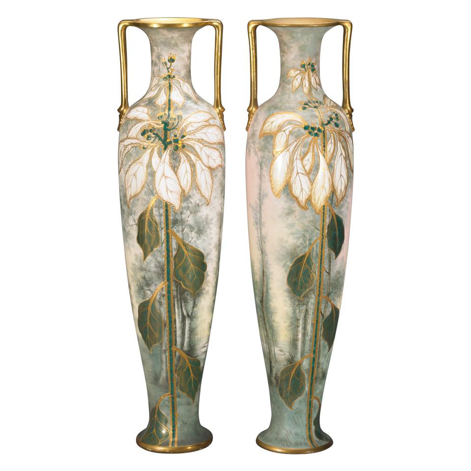 Pair of Royal Bonn Two-Handled Vases, c.1900