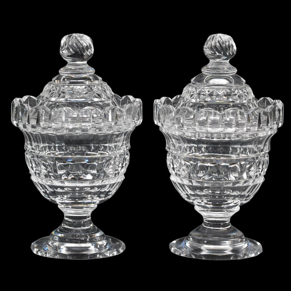 Pair of Cut Glass Covered Sweetmeats, late 19th/early 20th century