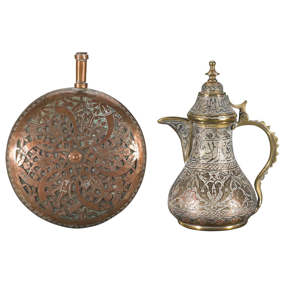 Inlaid Copper Ewer and Flask