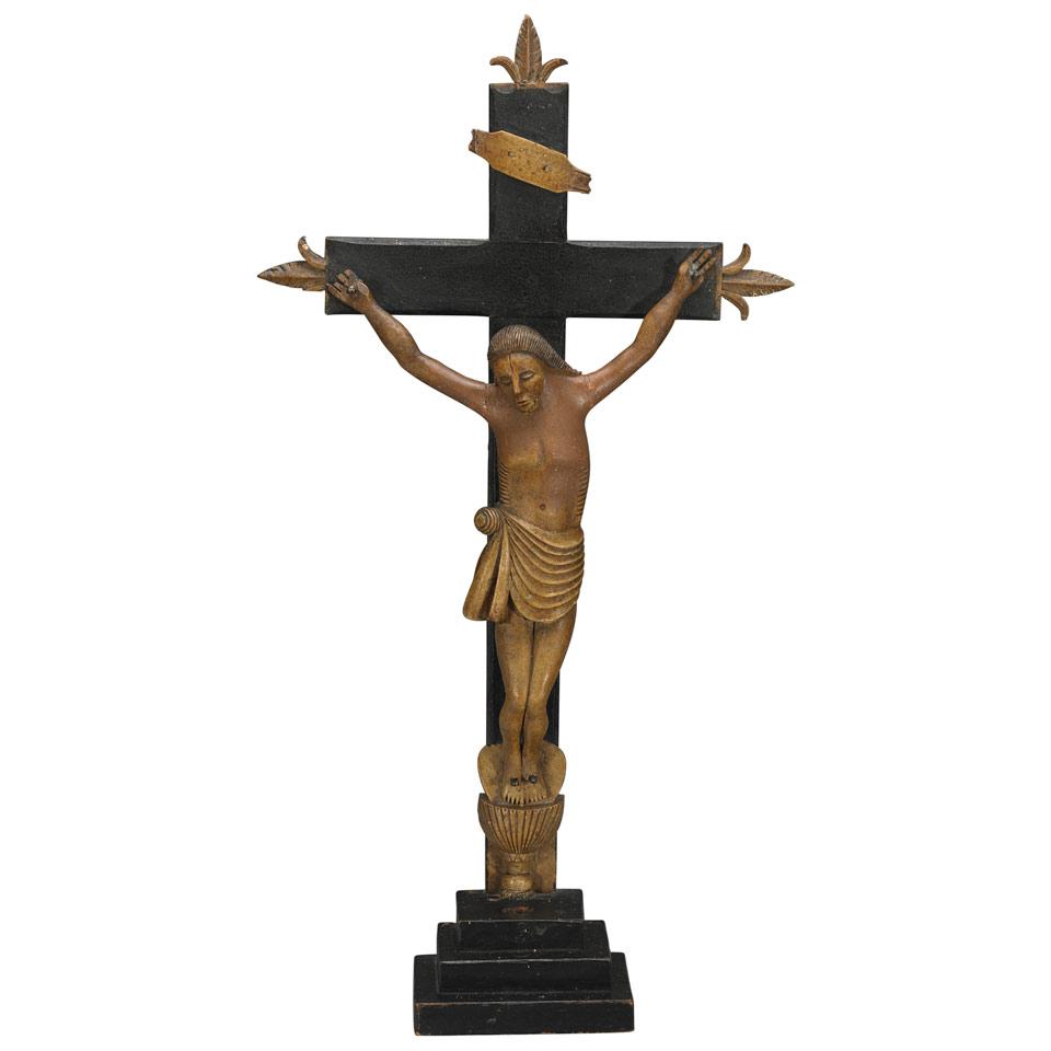 Quebec Carved and Polychromed Crucifix, 19th century
