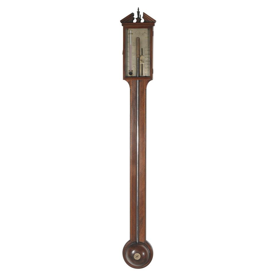  George III English Mahogany Stick Barometer, L. Pozzi & Co., c.1800