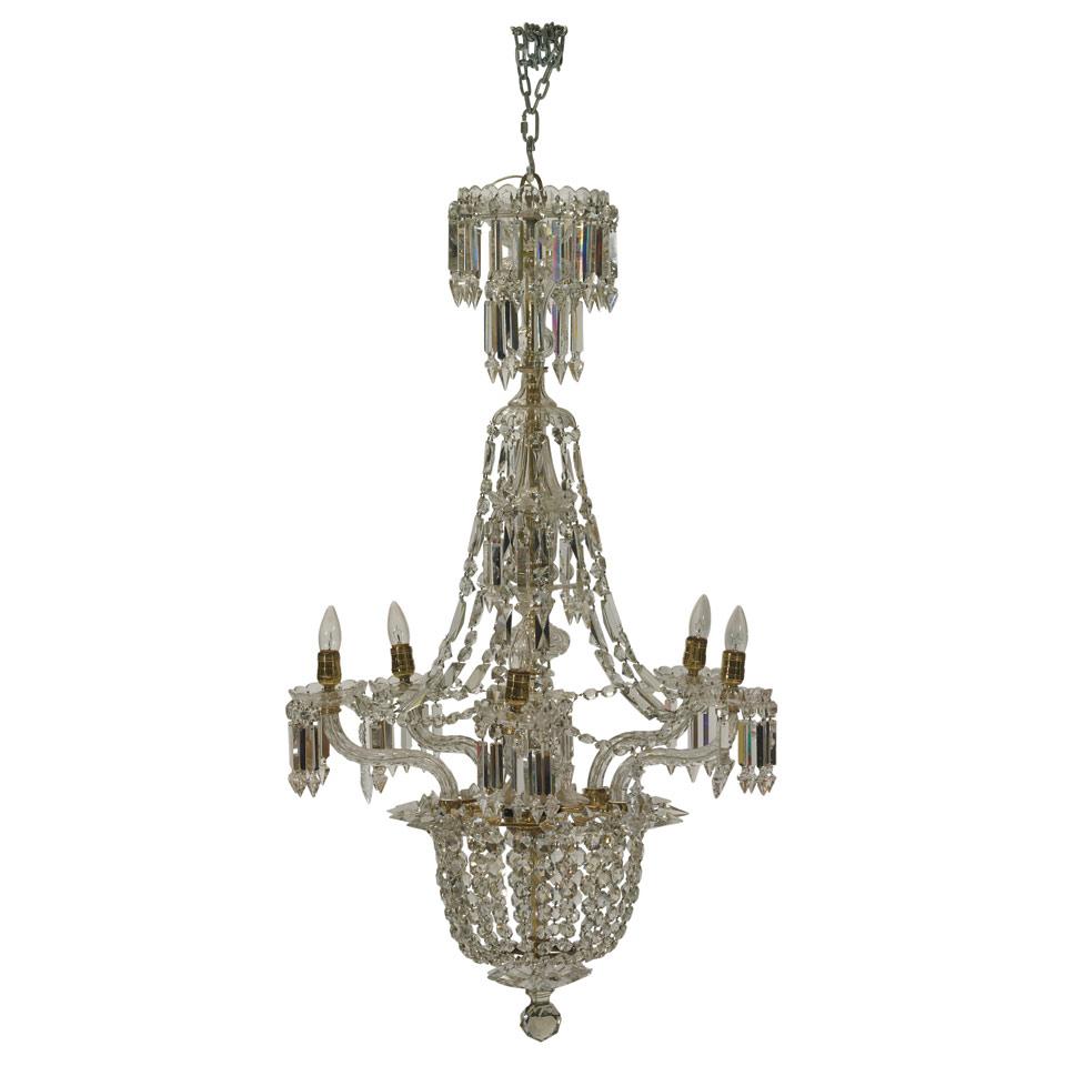 English Neo-Classical Style Cut Glass and Gilt Metal Five Light Chandelier, early 20th century