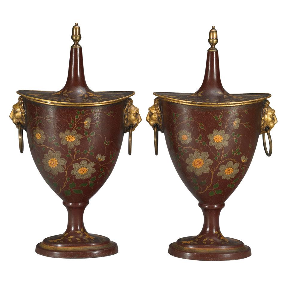 Pair of Regency Toleware Chestnut Urns, early 19th century