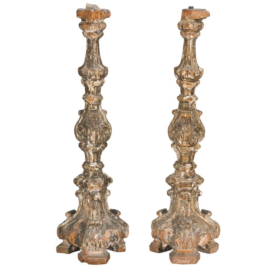 Italian Baroque Carved Giltwood Prickets, mid 18th century