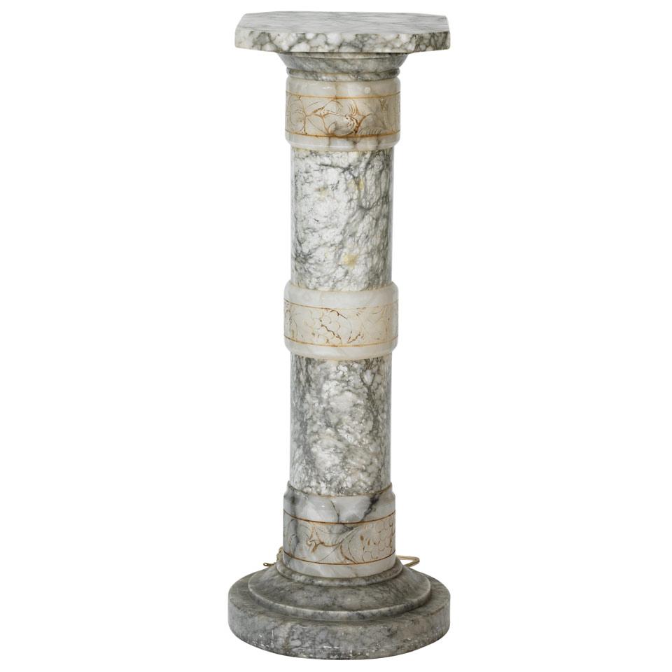 Italian Alabster Illuminated Column Form Pedestal, c.1910
