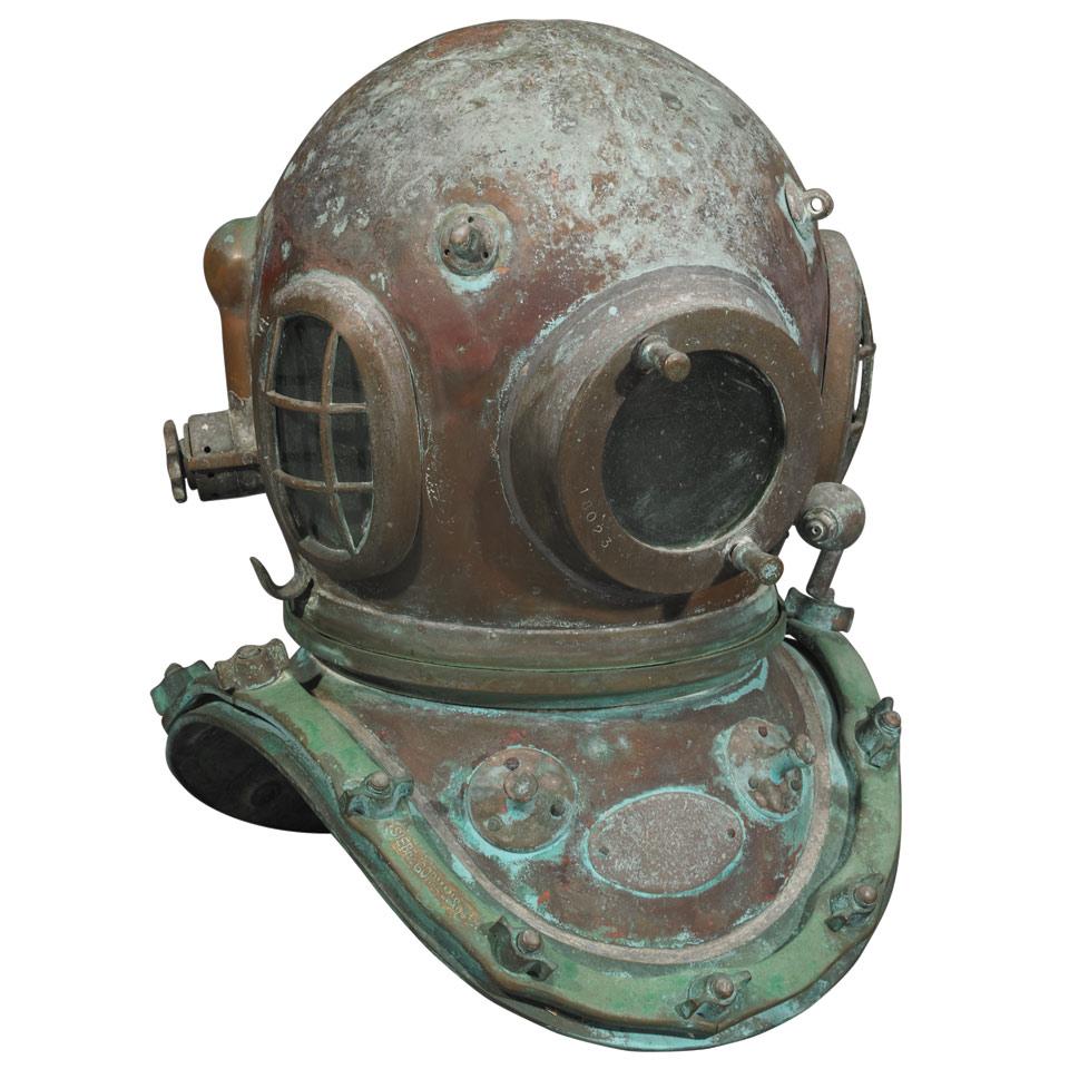 Siebe Gorman 12 Bolt Copper and Brass Diver’s Helmet, c 1950