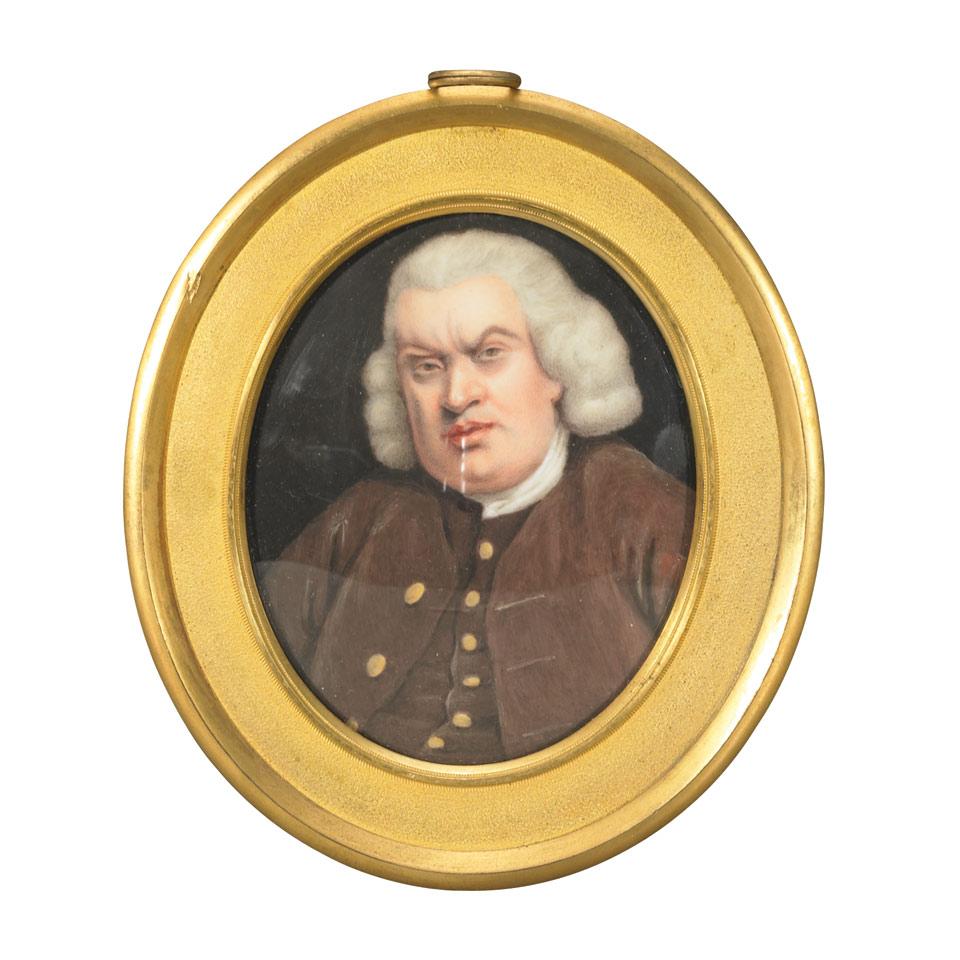 English Oval Portrait Miniature on Copper by. S. Essex,  Samuel Johnson after Reynolds, 1807
