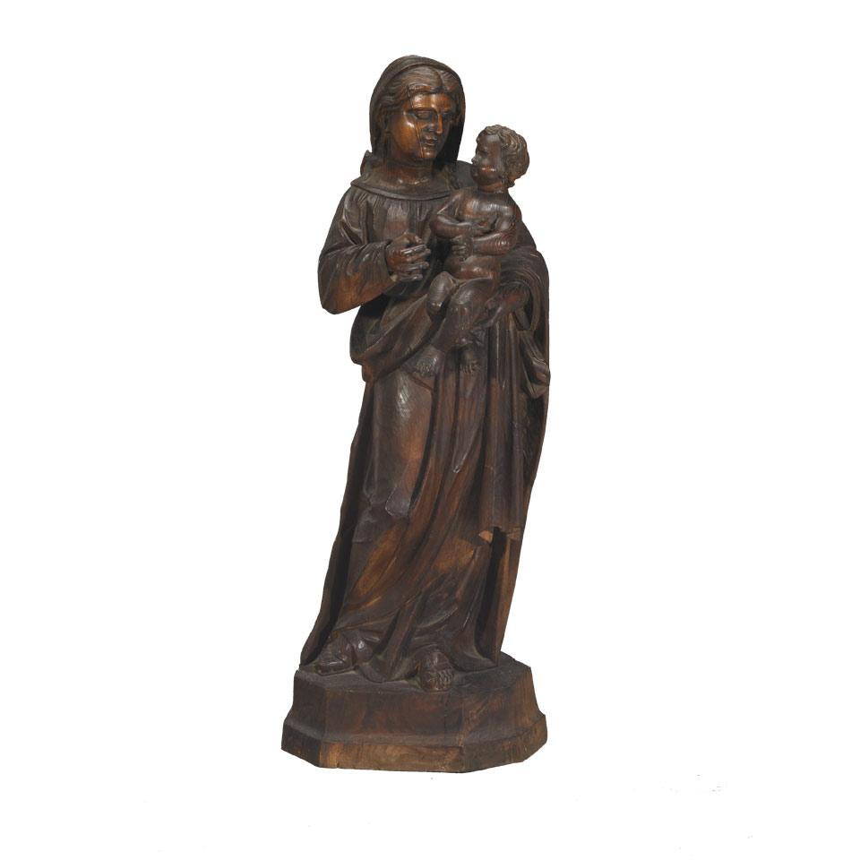 South German or Flemish Carved Oak Figure of the Madonna and Child, 18th century