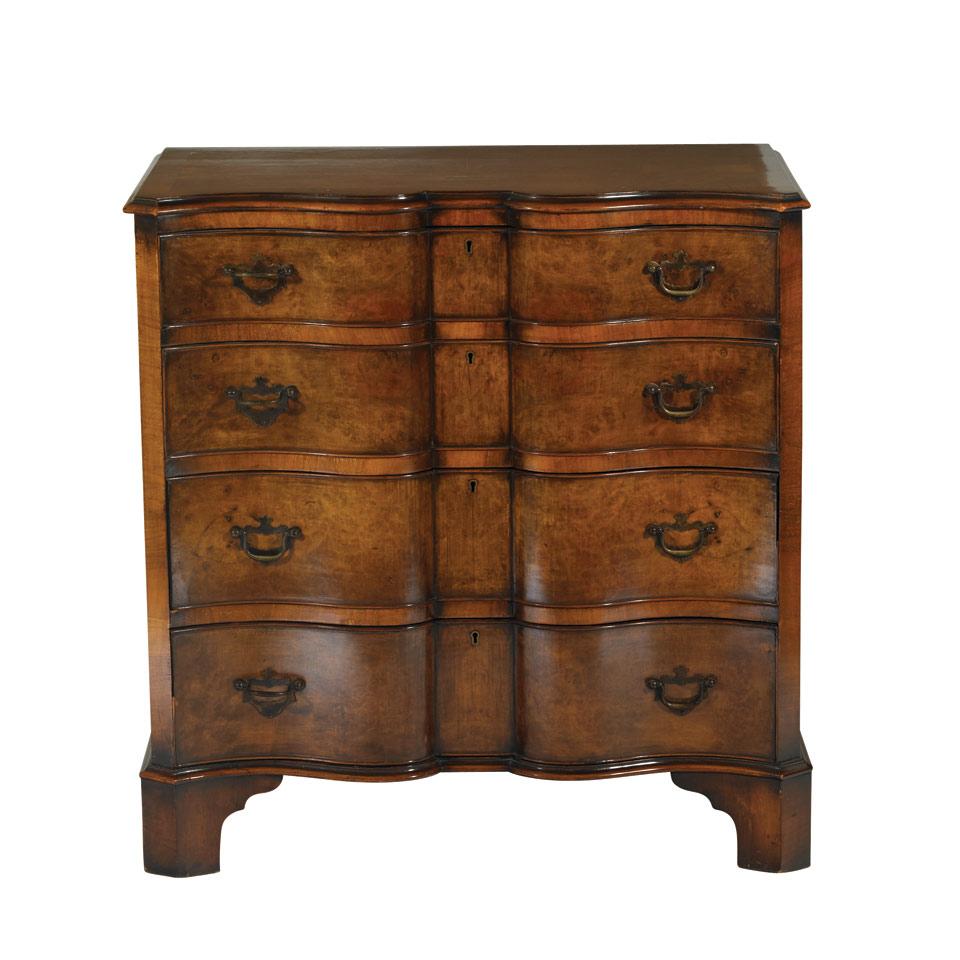 Serpentine-Front Burled Wood Chest of Drawers 