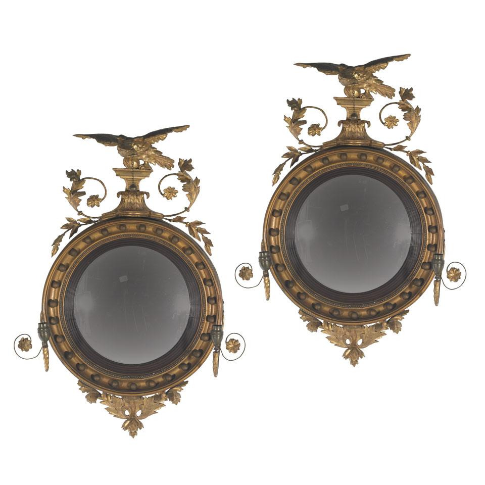 Pair of Regency Giltwood Convex Mirrors, early 19th century