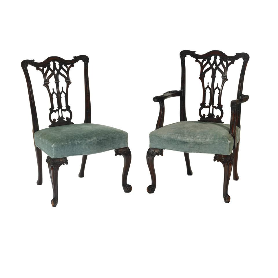 Set of Eight Carved Mahogany Dining Chairs 