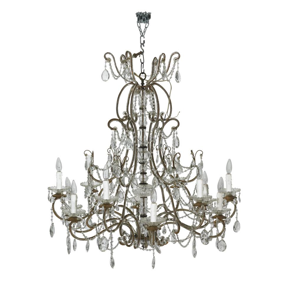 Large Marie Therese Style Gilt Metal and Glass  12-light Chandelier, mid 20th century
