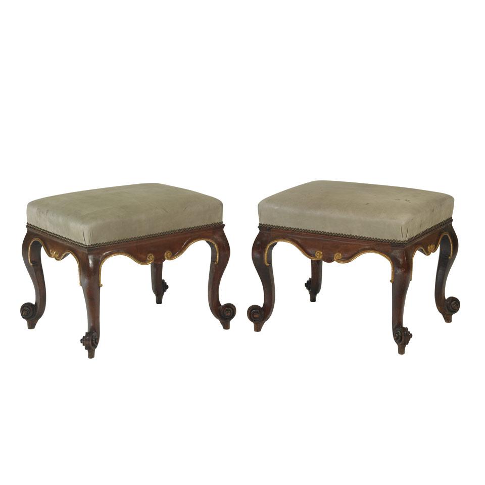Pair of Mahogany Finished and Parcel Gilt Footstools