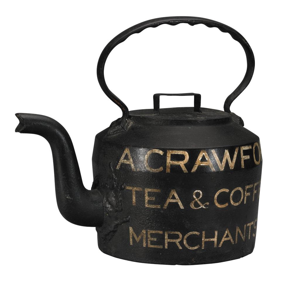 Canadian Cast Iron Kettle Form Shop Sign, ‘A. Crawford Tea & Coffee Merchants’, c.1850