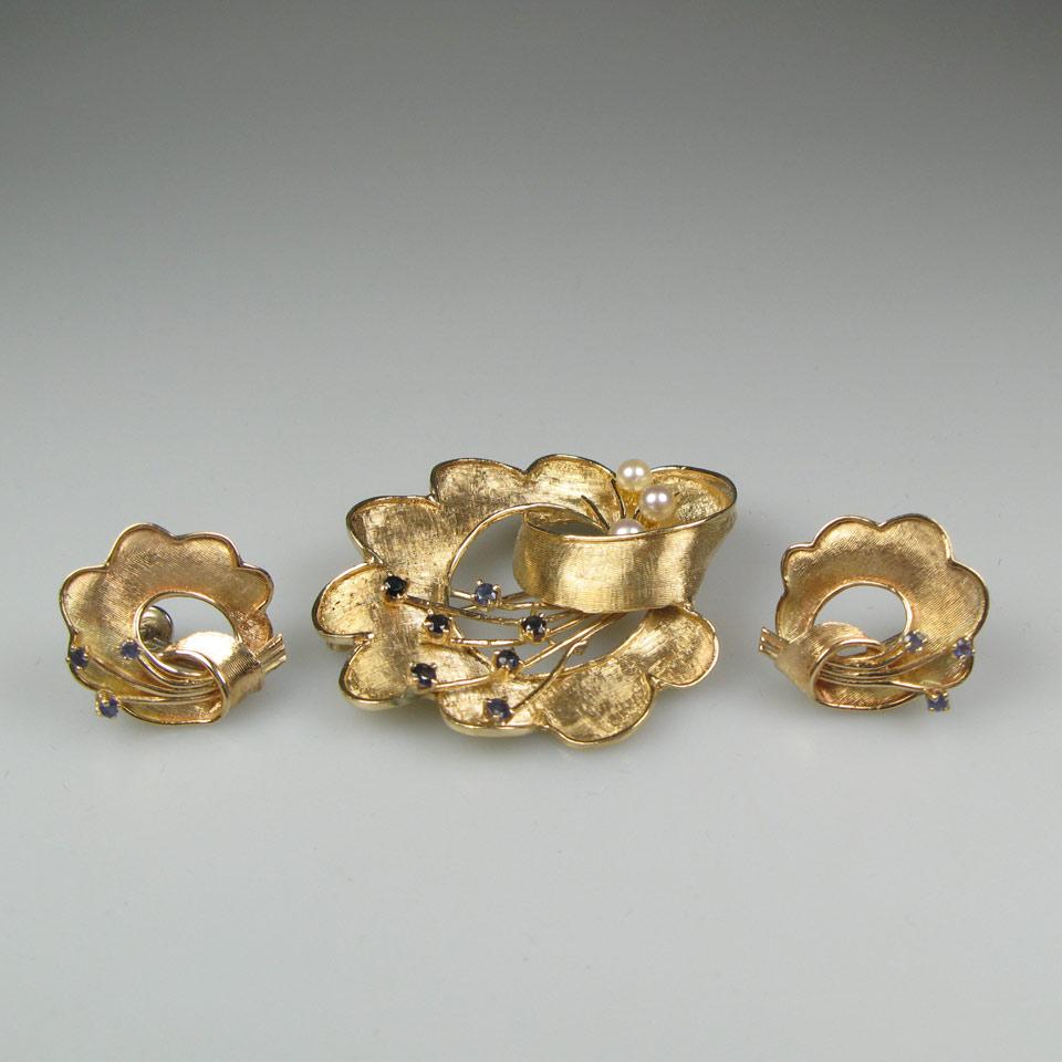 14k Yellow Gold Brooch And Screw-Back Earrings