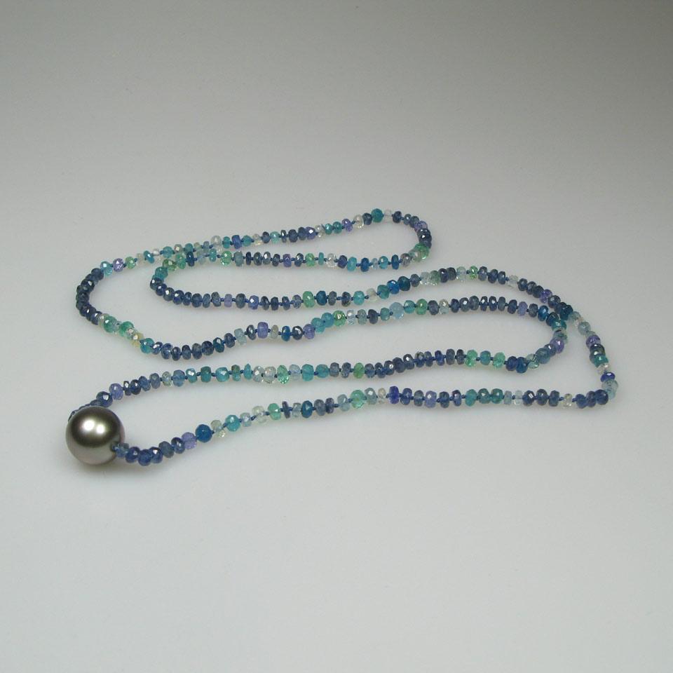Single Endless Strand Of Faceted Sapphire, Apatite, Tanzanite, Emerald And Aquamarine Beads