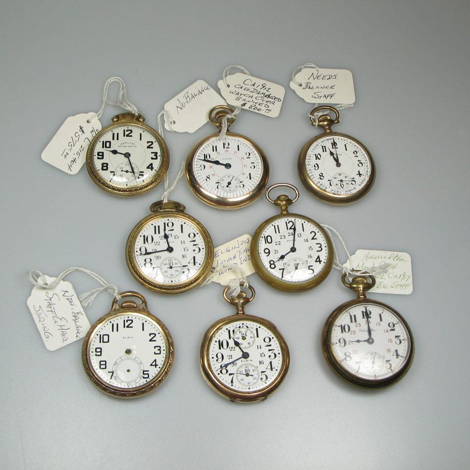 8 Various Railroad Grade Pocket Watches