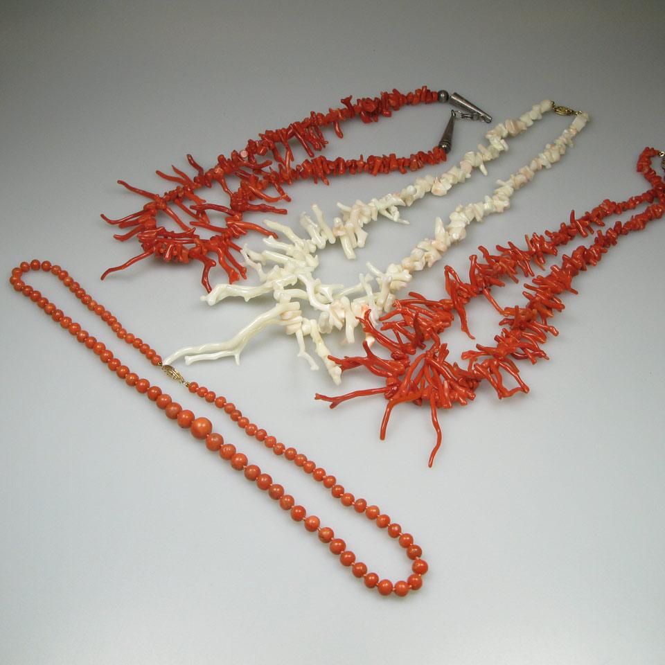 4 Various Strands Of Coral Beads And Sticks