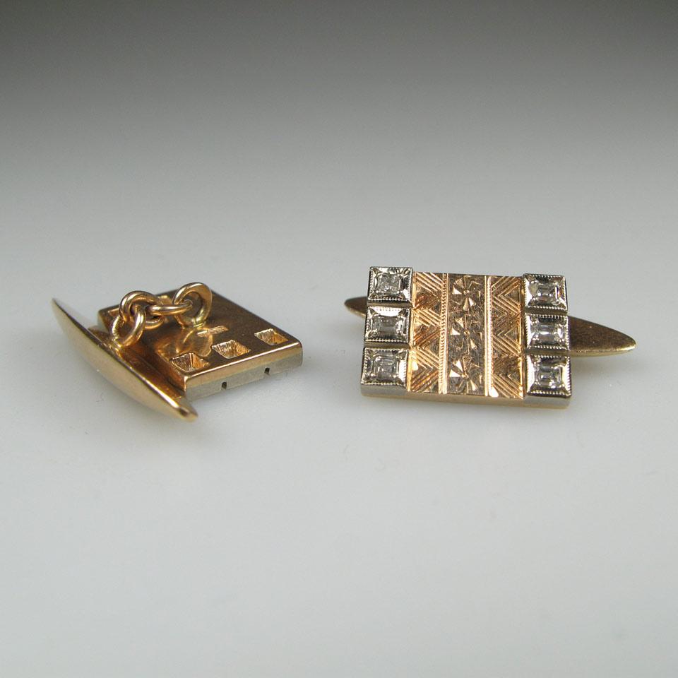 Pair Of Russian 14k Rose Gold And Silver Cufflinks