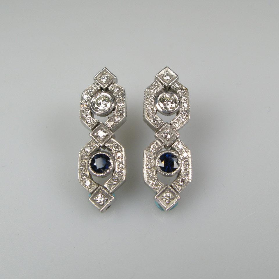 Pair Of 14k White Gold And Platinum Drop Earrings