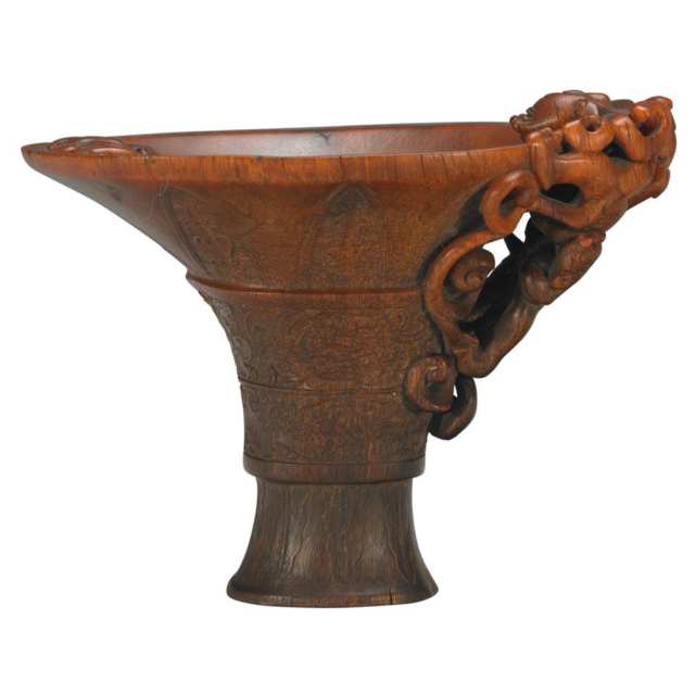 Rhinoceros Horn Carved Libation Cup, Qing Dynasty, 17th Century