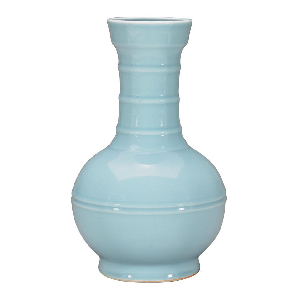 Powder Blue Glazed Bottle Vase, Yongzheng Mark, 19th/20th Century