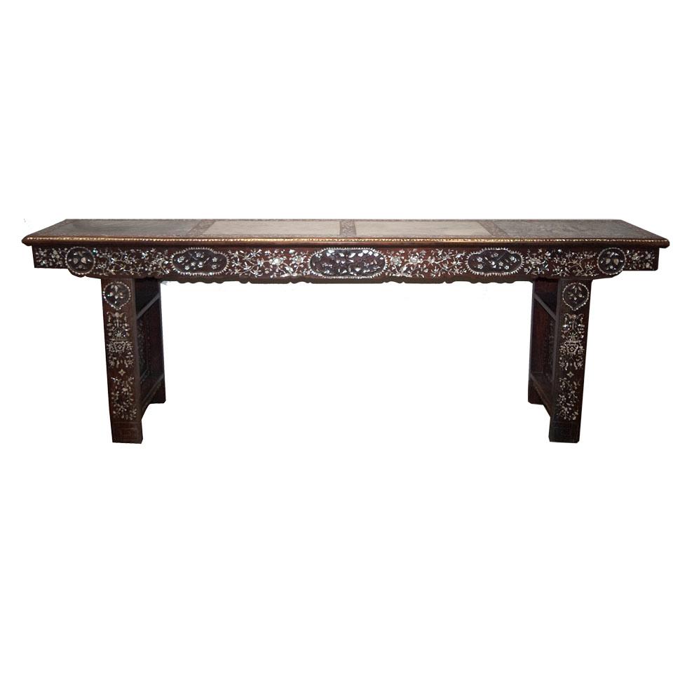 Marble and Mother-of-Pearl Inlay Huanghuali Altar Table, Qing Dynasty, 19th Century