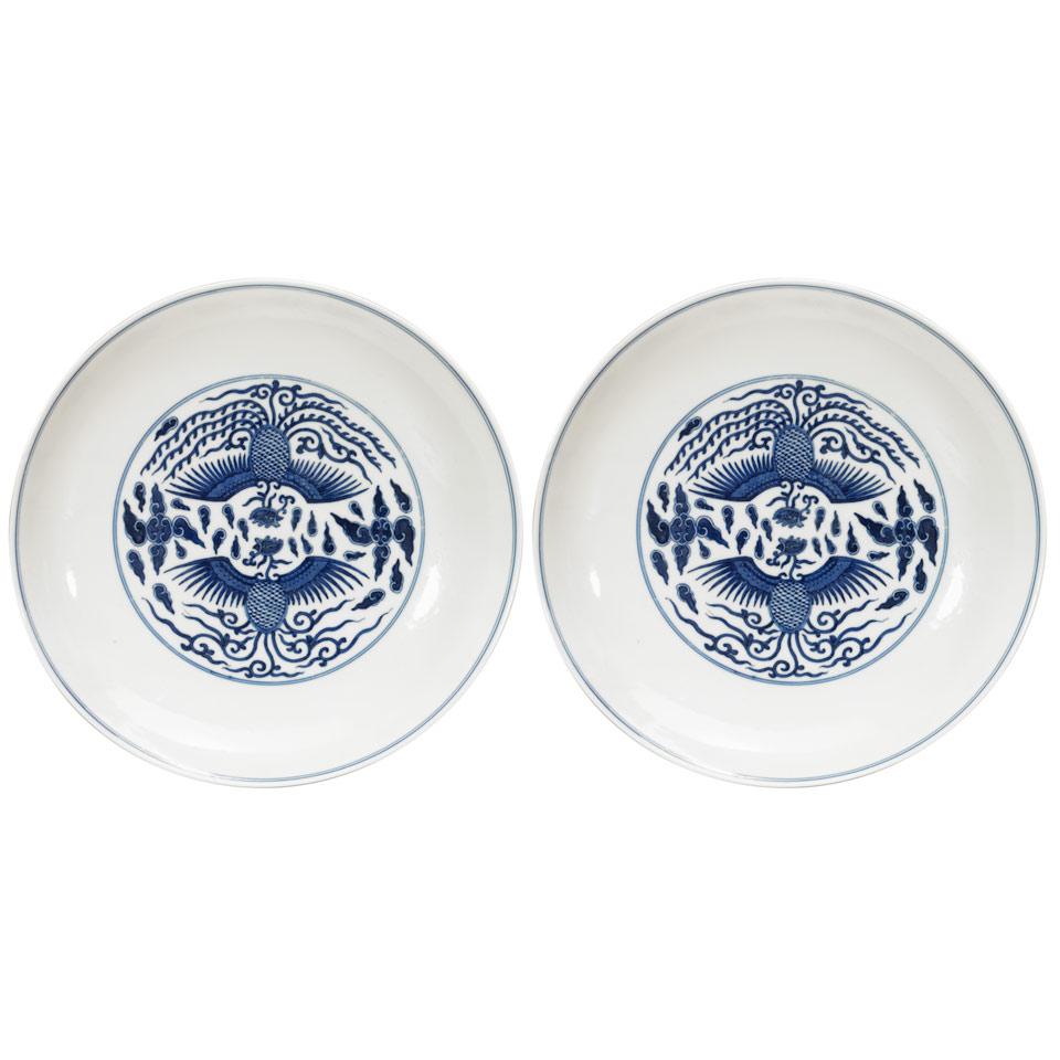 Pair of Blue and White  Plates, Guangxu Mark and Period (1875-1908)