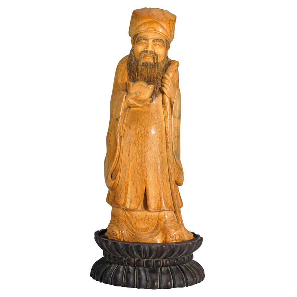 Stained Ivory Carved God of Fortune