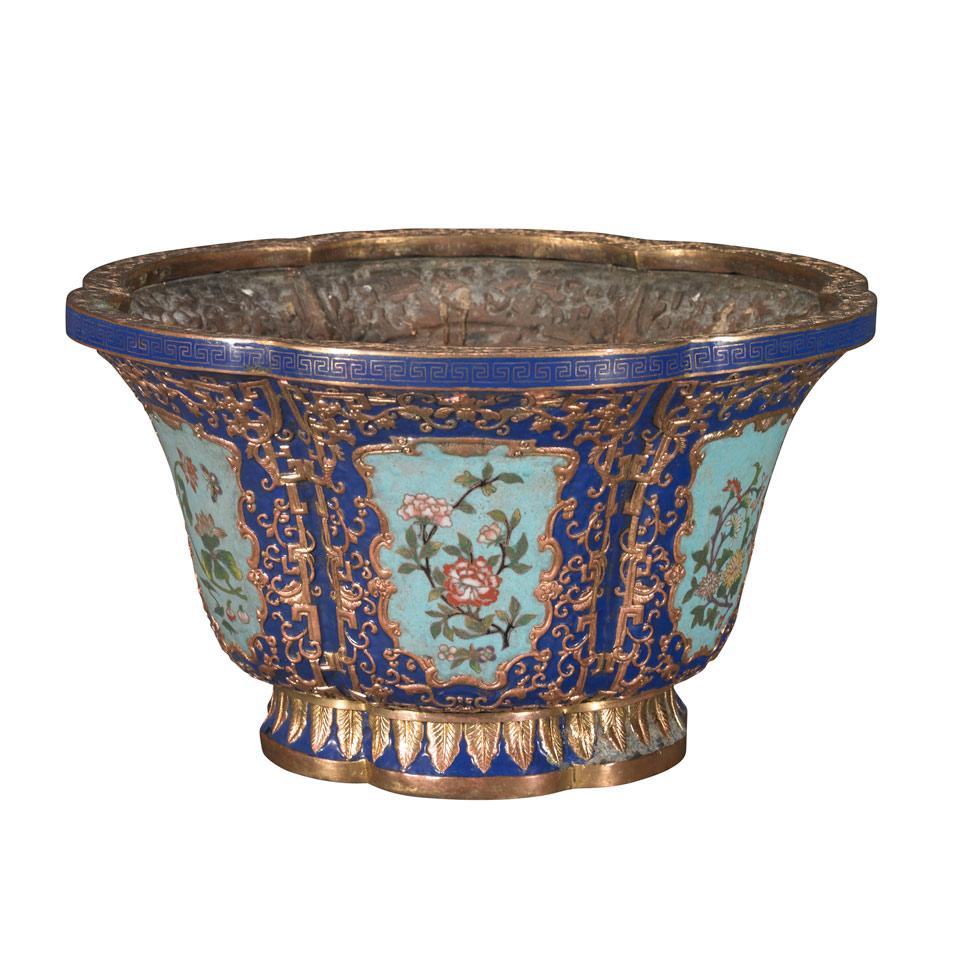 Cloisonné Enamel and Gilt Bronze Jardiniere, Qing Dynasty, 18th/19th Century
