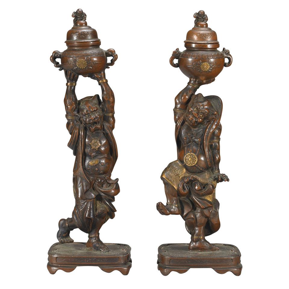 Pair of Gilt Bronze Figures of Oni, Signed Miyao, Meiji Period, Late 19th Century