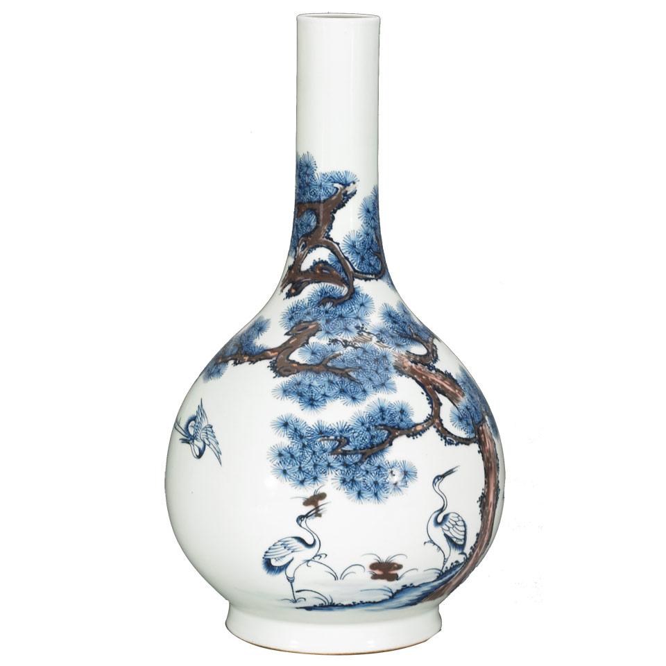 Blue, White and Copper Red Bottle Vase, Early 20th Century