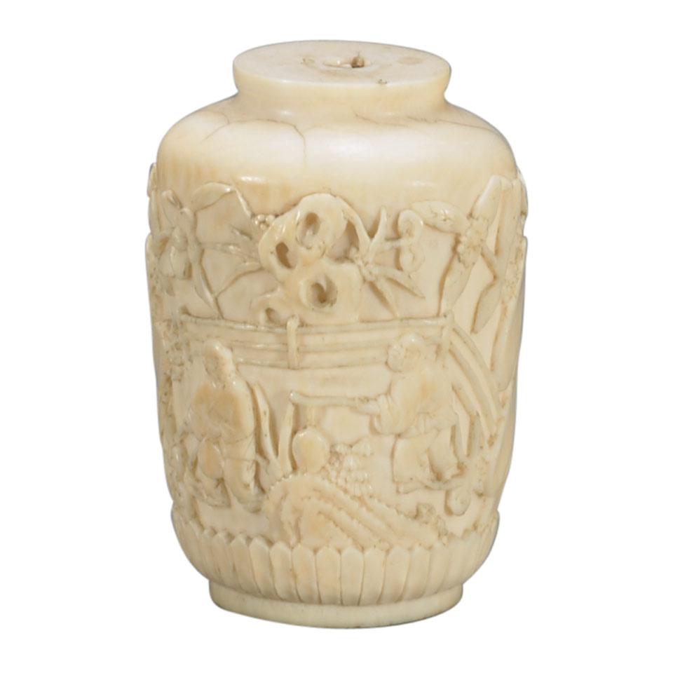 Export Ivory Carved Snuff Bottle, Qing Dynasty, 19th Century