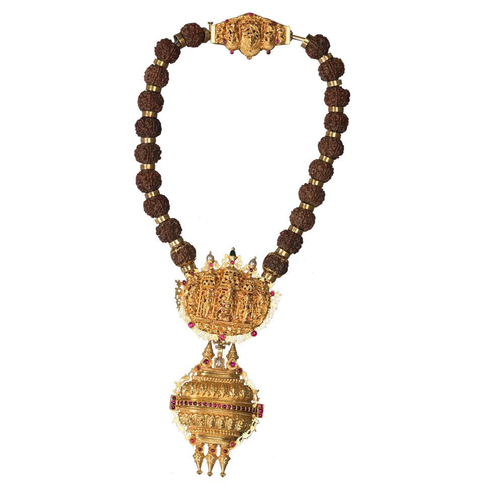 Gold and Silver Hindu Priest Necklace, Tamil Nadu, 19th Century
