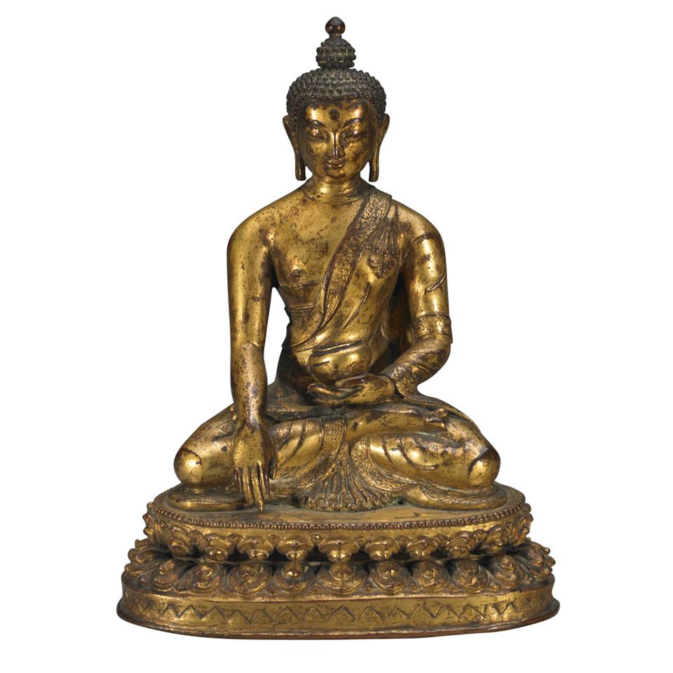 Gilt Bronze Figure of the Medicine Buddha, Qing Dynasty, Qianlong Period (1735-1796)