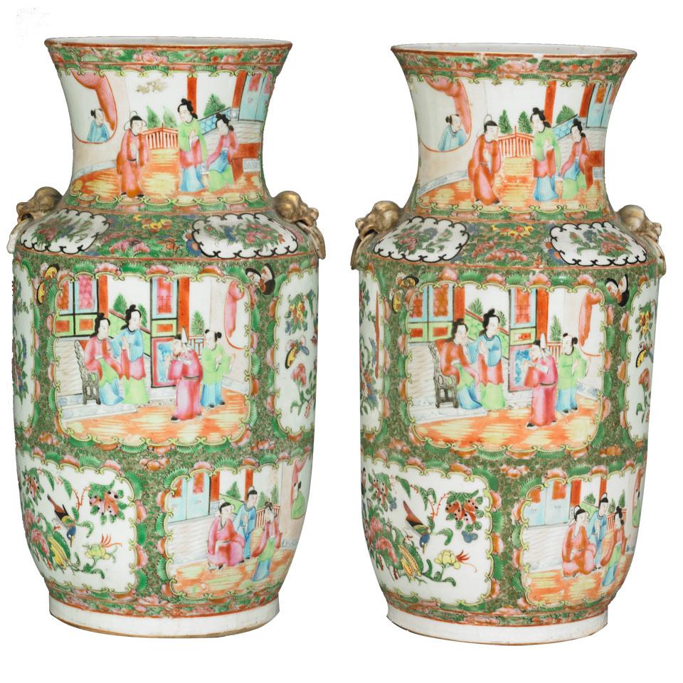 Pair of Canton Rose Baluster Vases, Qing Dynasty, 19th Century