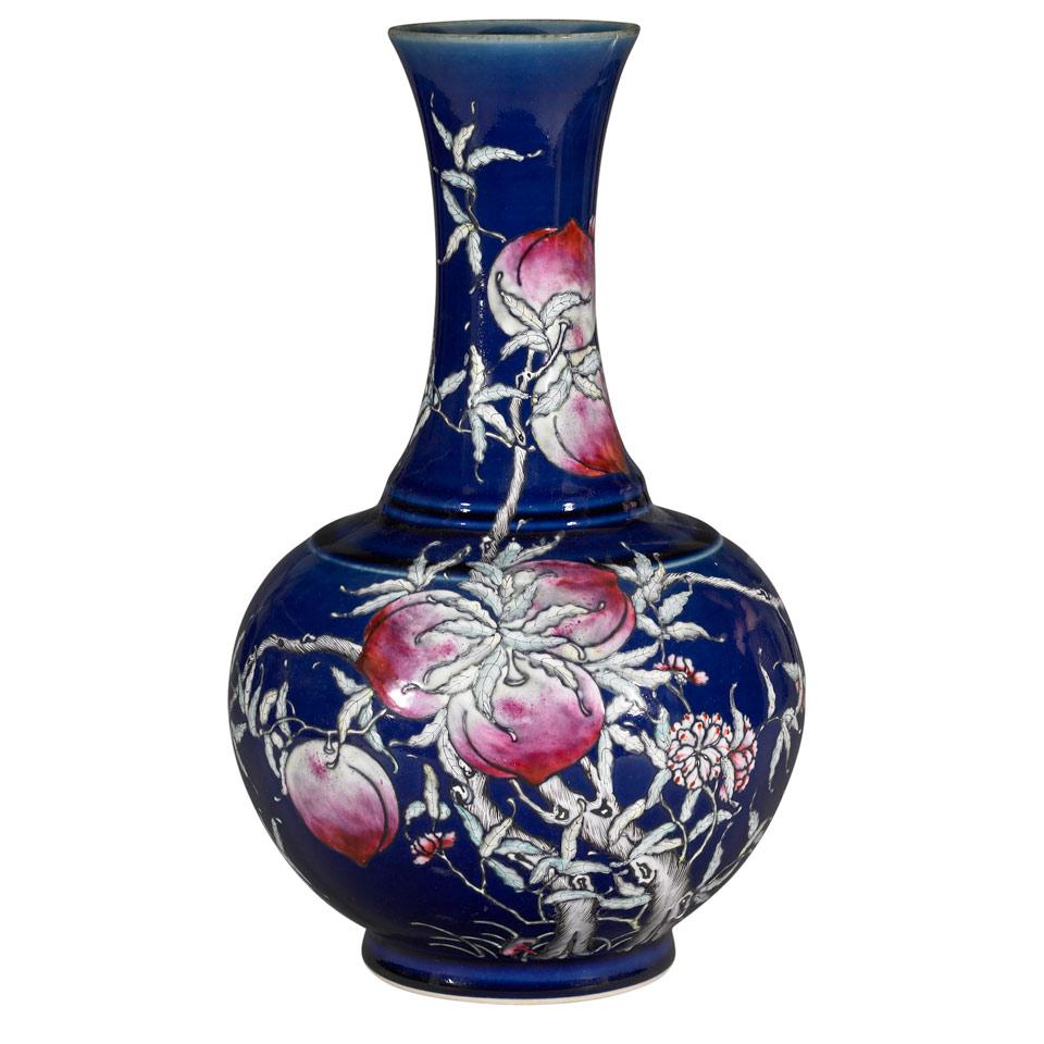 Blue Glazed ‘Nine Peaches’ Baluster Vase, Guangxu Mark, Early 20th Century