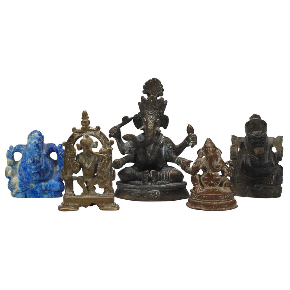 Five Small Figures of Ganesh, 20th Century and Earlier
