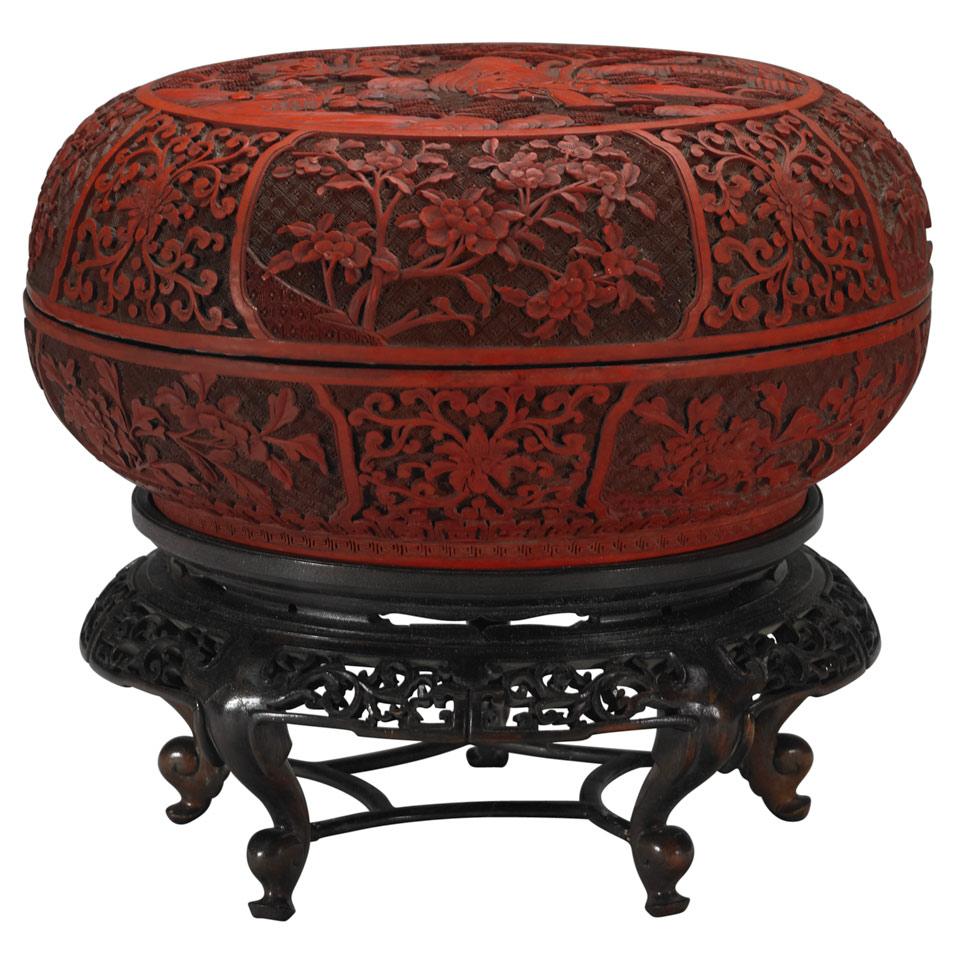 Large Cinnabar Lacquer Round Box and Cover, Qing Dynasty, 18th Century